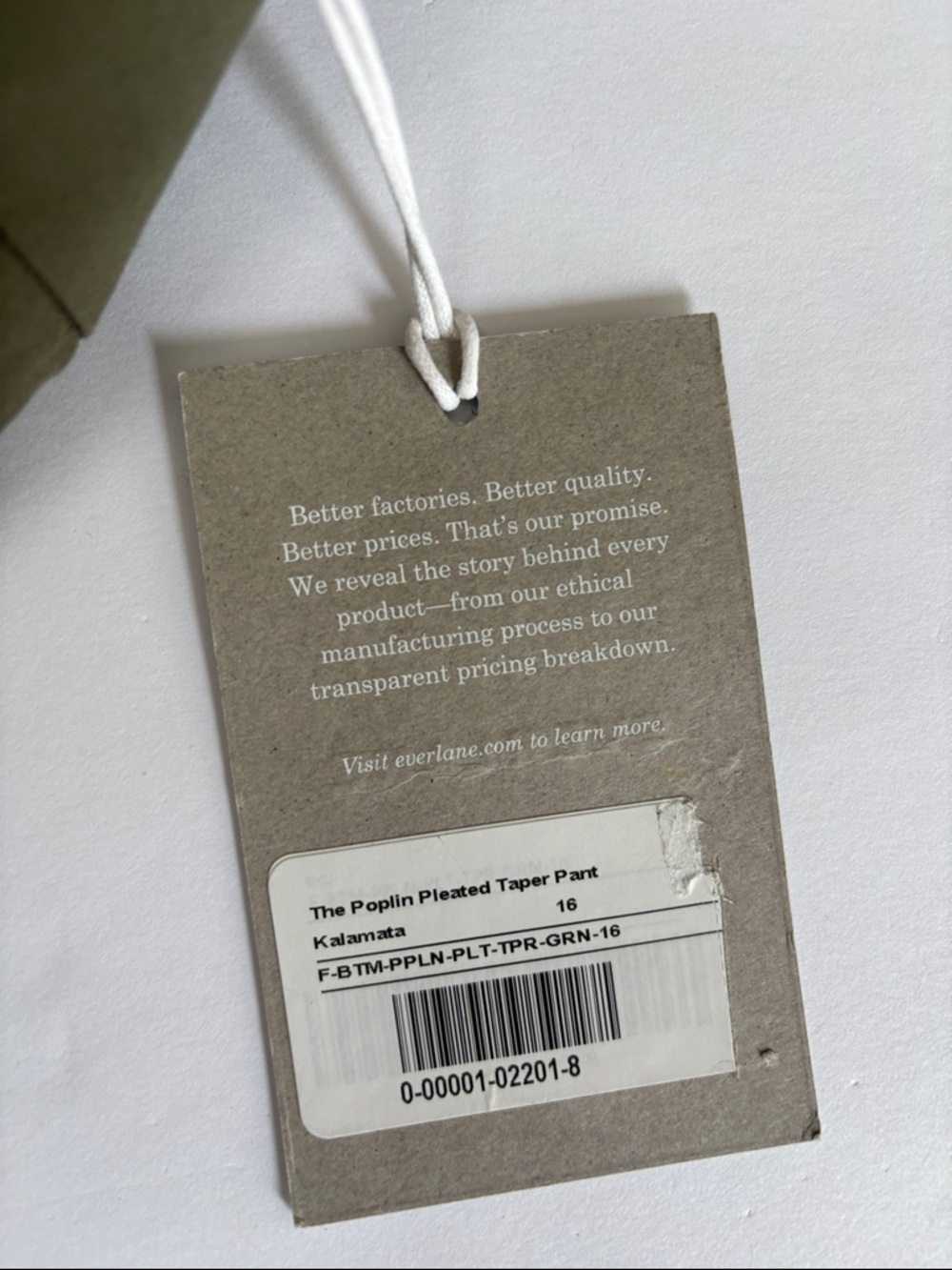 Everlane Poplin Pleated Taper Pants Cotton Olive Green Travel Womens Size 16 - Picture 3 of 14